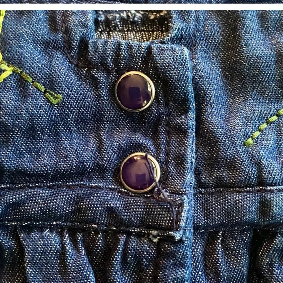 Vintage 90s Denim Embroidered  Snap Front Midi Dress L Loose Fit Short Sleeve - Picture 4 of 8